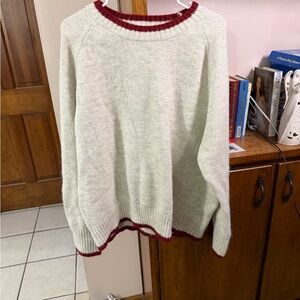 Light Cream Sweater with Burgundy Trim